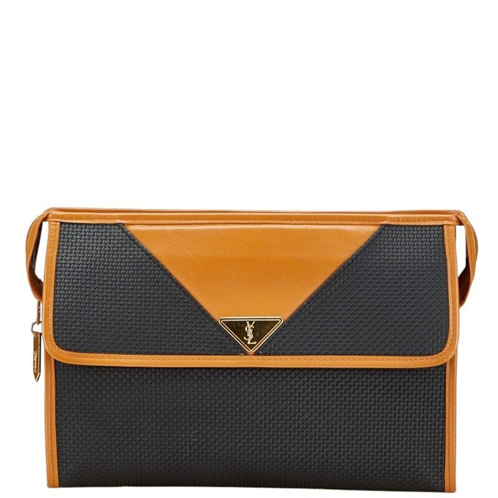 Saint Laurent Yves YSL clutch bag Shoulder black brown leather